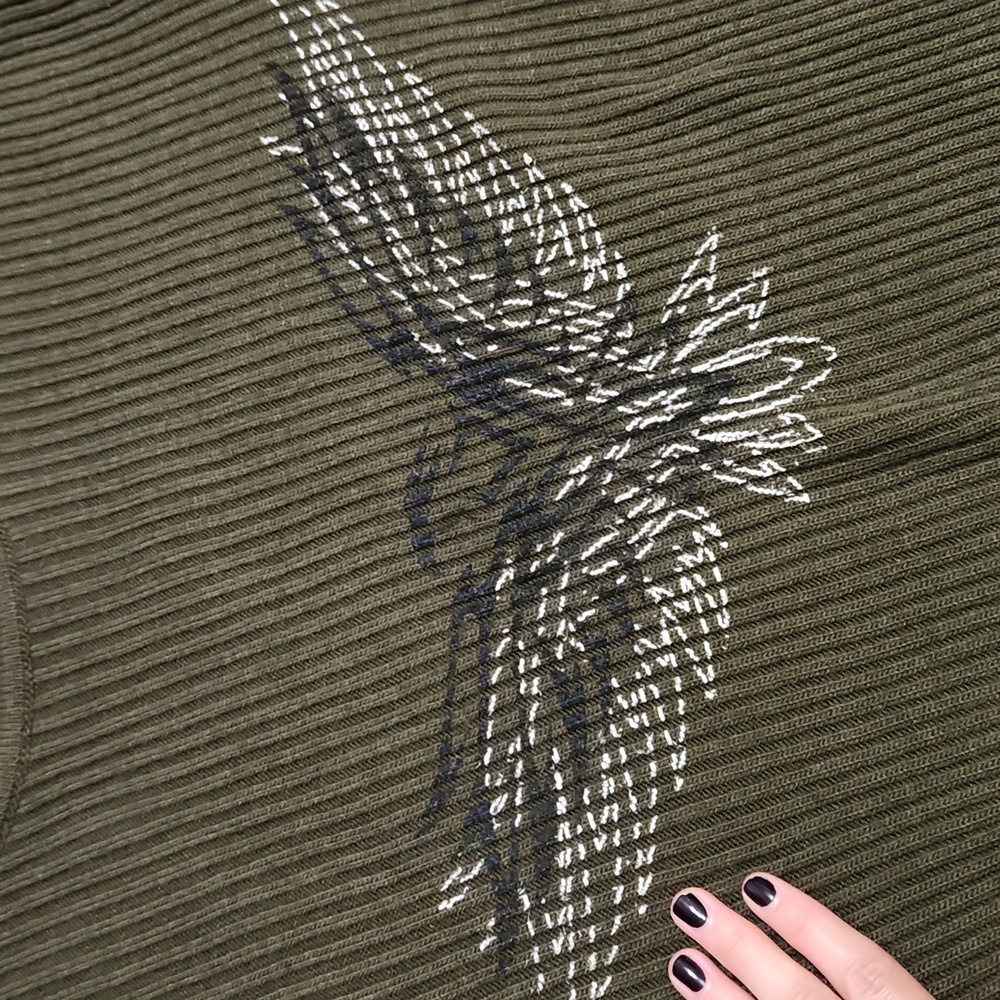 Vintage Y2K XYZ Grunge Eagle Olive Ribbed Pullover Crewneck Sweater Top Shirt - Picture 9 of 12